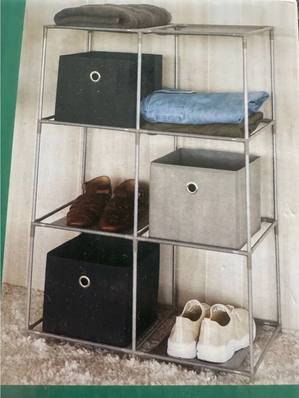 Modular Home Storage Cube Organizer with Gray and Black Fabric Bins